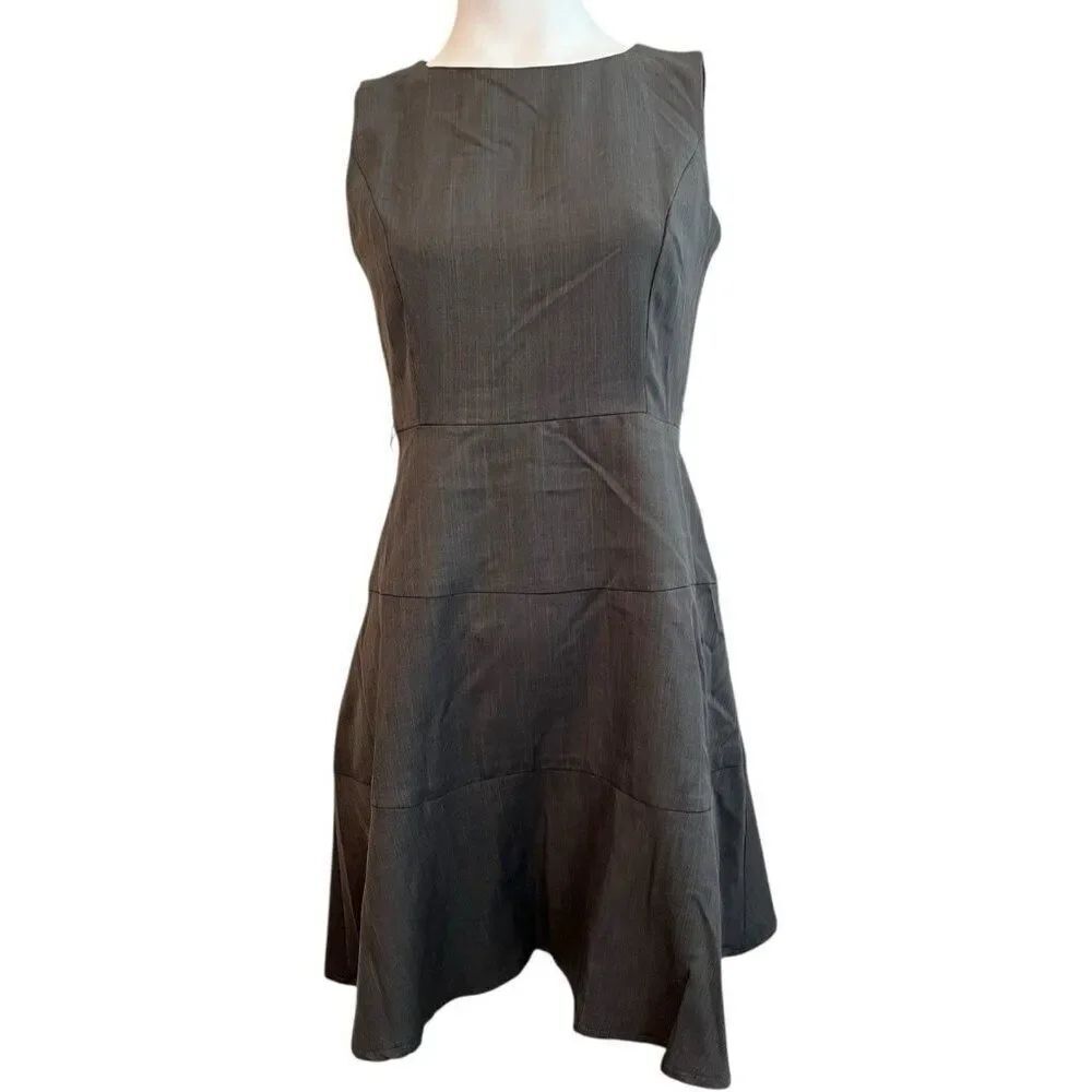 Studio One Size 6 Gray Fit & Flare Dress Lined Career Office Sleeveless NO BELT